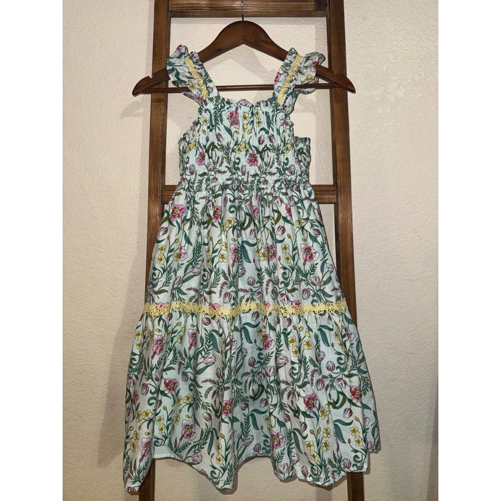Haute Hippie Style Girls Floral Smocked Tiered Midi Dress SZ 7-8 Vibrant Floral